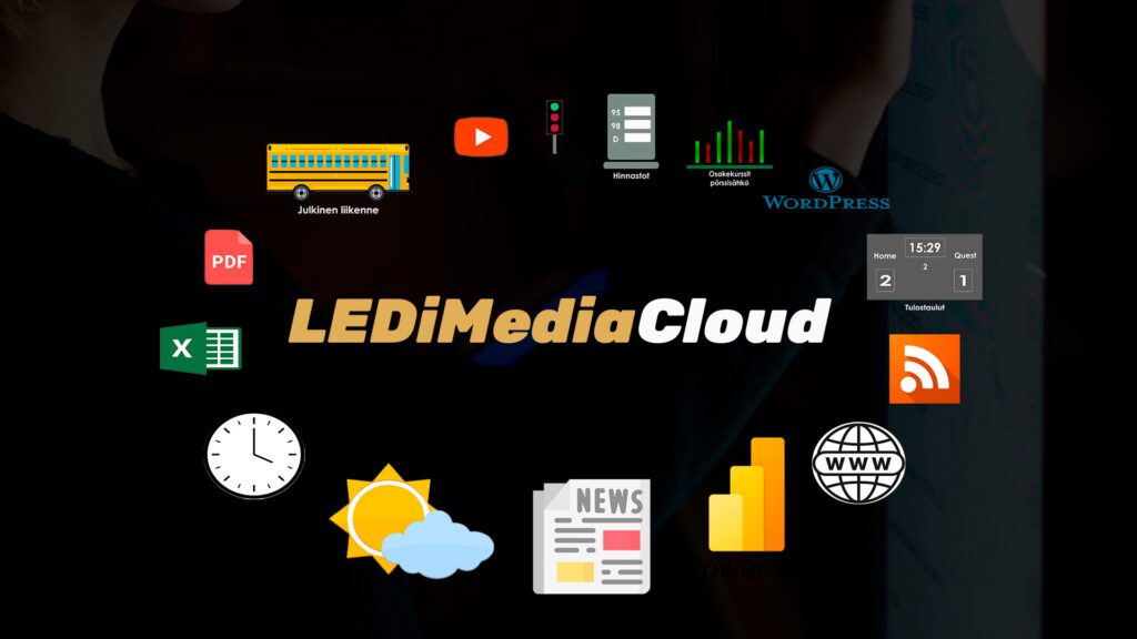 LedimediaCloud voidaan integroida olemassa oleviin järjestelmiin ja esittää tieto infonäytöillä